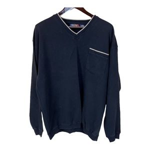 Men's XL Tall Black V Neck Sweater REPP LTD 100% Cotton Casual Comfort Pocket